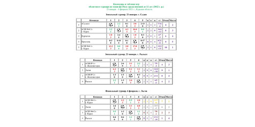 Результаты. Областной турнир по мини-футболу, юноши 2012 г. р., 23 января - 6 февраля